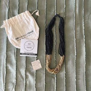 Aid Through Trade Fair Trade Black and Gold Beaded Hema Necklace